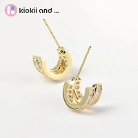 Arch14 Brilliant Double Channel-Set 18K Gold-Plated Huggie Earrings