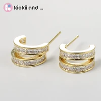 Arch14 Brilliant Double Channel-Set 18K Gold-Plated Huggie Earrings