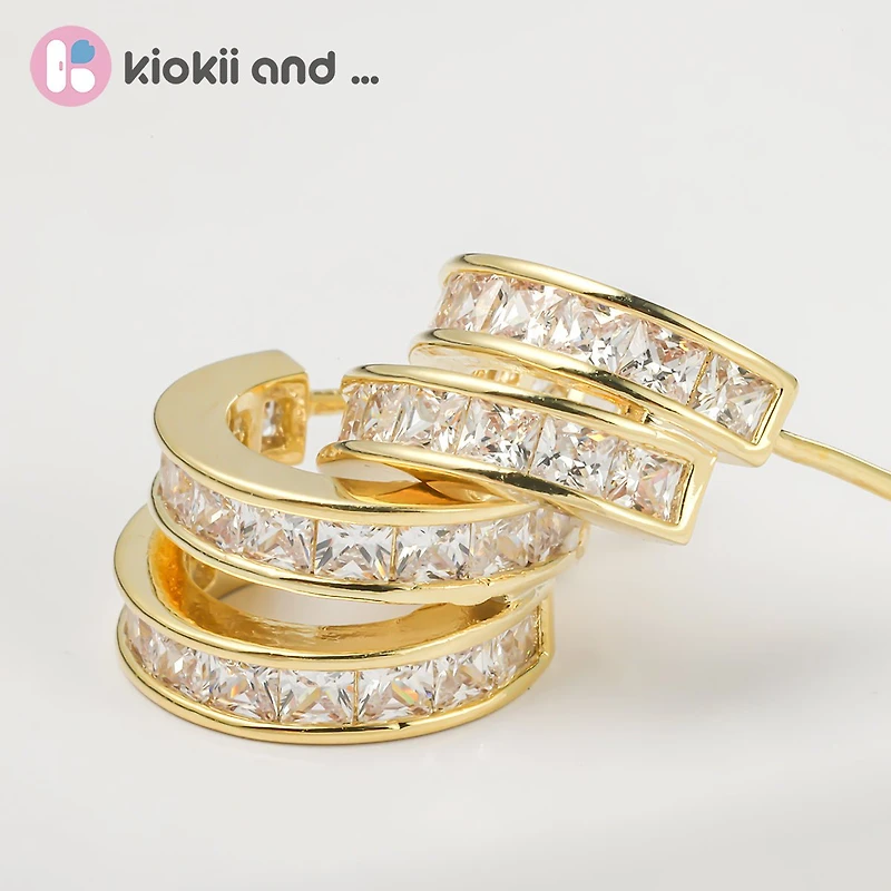 Arch14 Brilliant Double Channel-Set 18K Gold-Plated Huggie Earrings