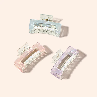 Arch14 Pearl Accent Rectangle Claw Clip 1pc