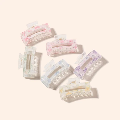 Arch14 Printed Floral Rectangle Claw Clip 1pc