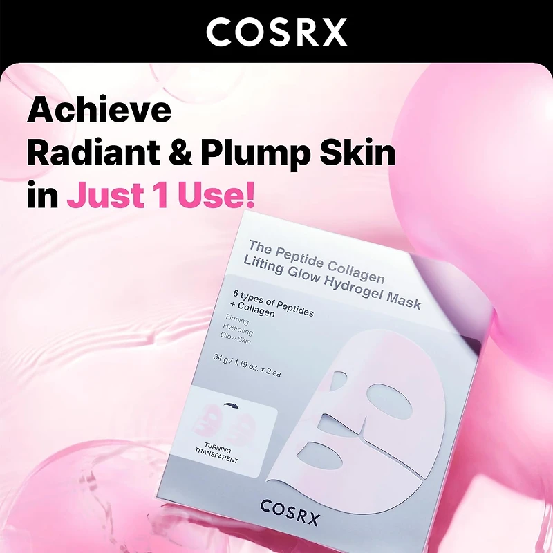 COSRX The Peptide Collagen Lifting Glow Hydrogel Mask 3pcs
