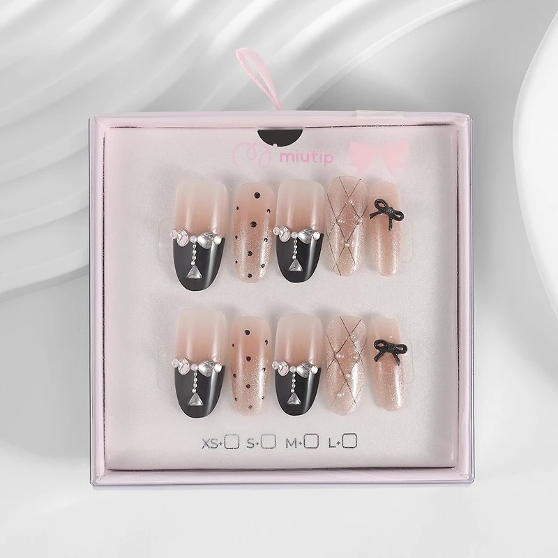 Kiokii Handmade Press-On Nails-Black-Pink Splicing