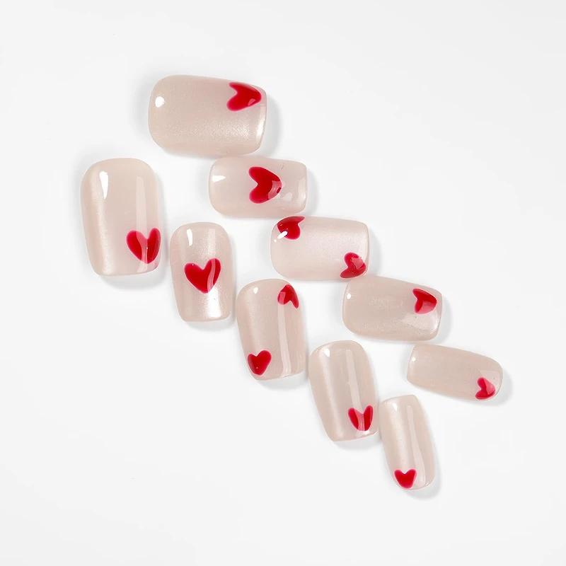 Kiokii Handmade Press-On Nails-Charming Pink Heart Wearable