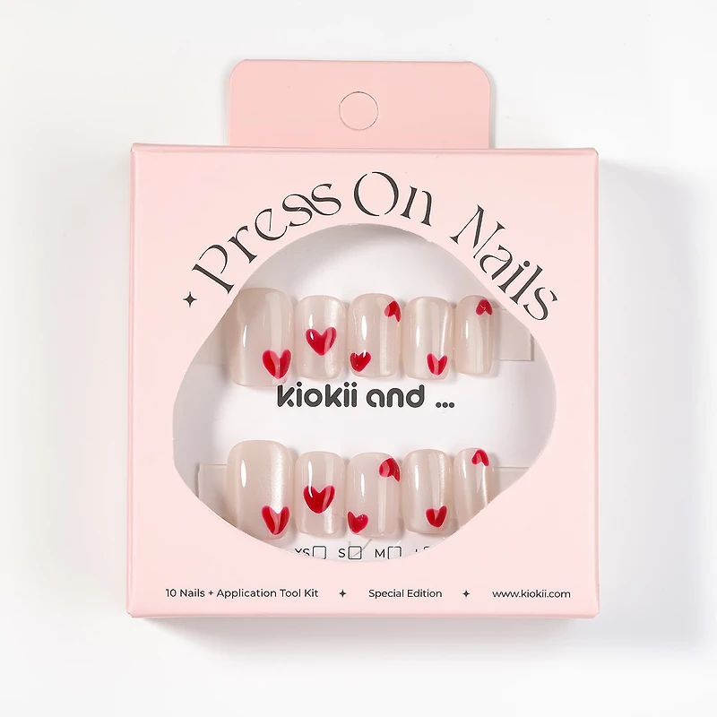 Kiokii Handmade Press-On Nails-Charming Pink Heart Wearable