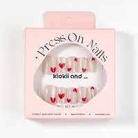 Kiokii Handmade Press-On Nails-Charming Pink Heart Wearable