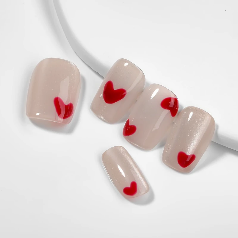 Kiokii Handmade Press-On Nails-Charming Pink Heart Wearable
