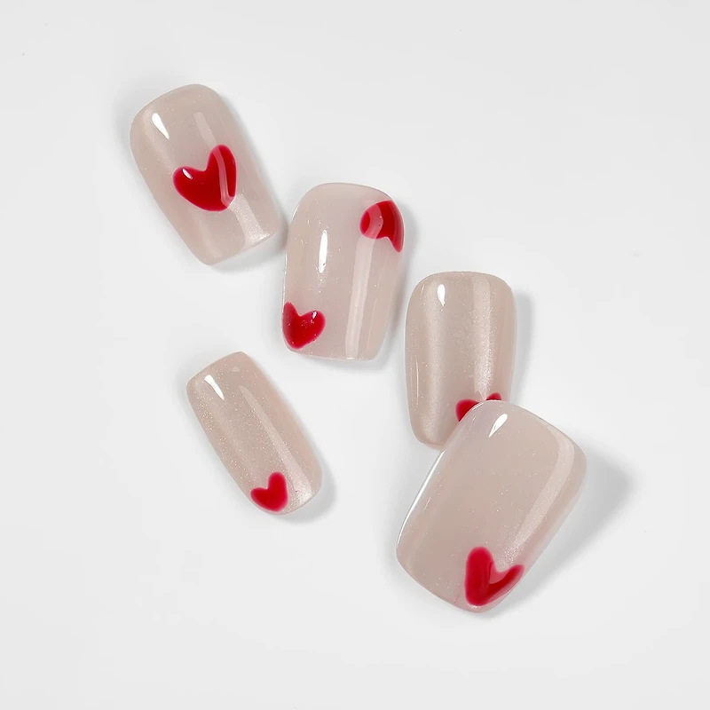 Kiokii Handmade Press-On Nails-Charming Pink Heart Wearable