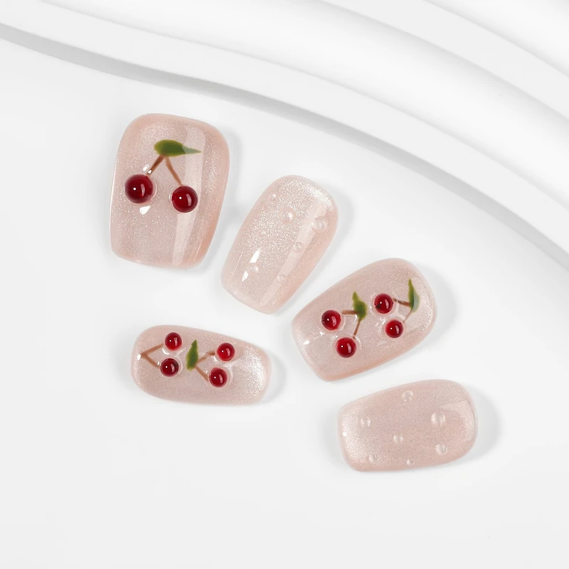 Kiokii Handmade Press-On Nails-Cherry Bloom Delicate Nail Wraps