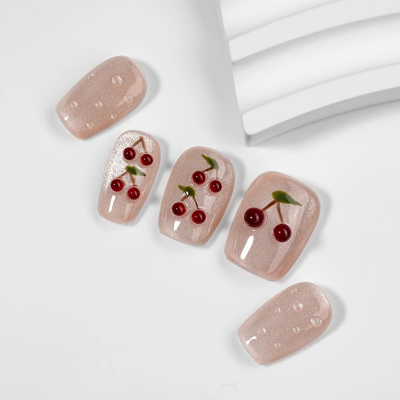 Kiokii Handmade Press-On Nails-Cherry Bloom Delicate Nail Wraps