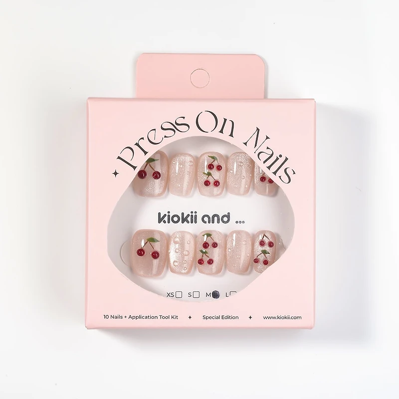 Kiokii Handmade Press-On Nails-Cherry Bloom Delicate Nail Wraps