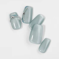 Kiokii Handmade Press-On Nails-Elegant Azure Cat's Eye