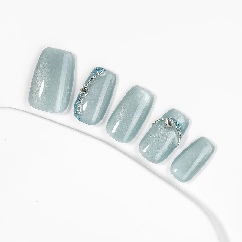 Kiokii Handmade Press-On Nails-Elegant Azure Cat's Eye