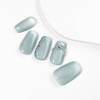 Kiokii Handmade Press-On Nails-Elegant Azure Cat's Eye