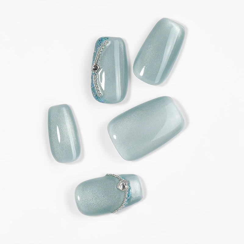 Kiokii Handmade Press-On Nails-Elegant Azure Cat's Eye