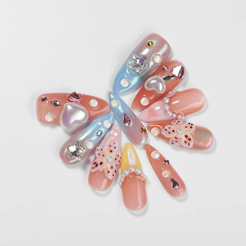 Kiokii Handmade Press-On Nails-Elegant Bloom Nail Art