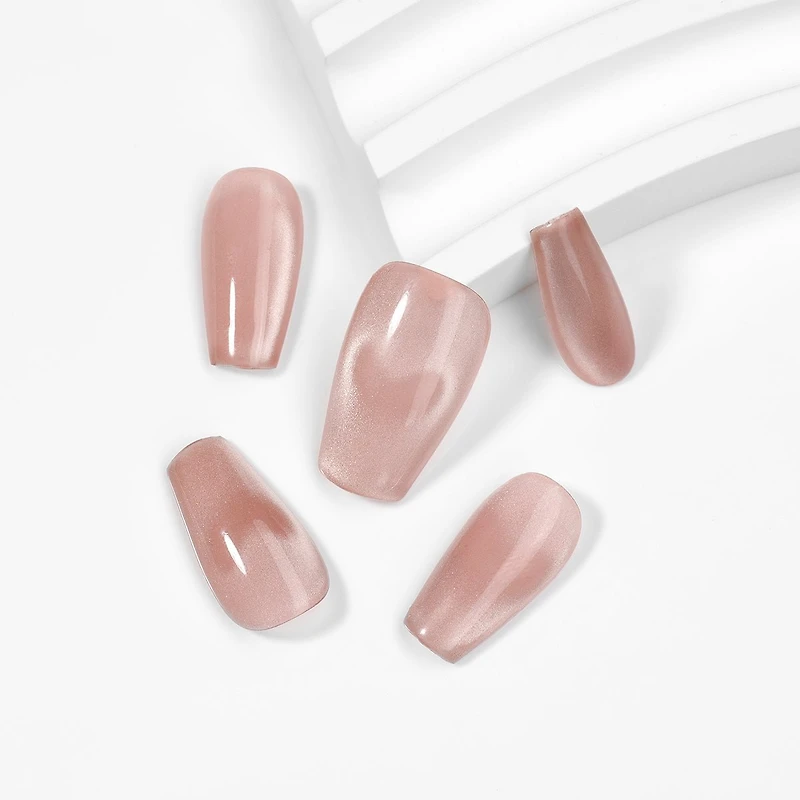 Kiokii Handmade Press-On Nails-Elegant Blush Cat's Eye Nail Set