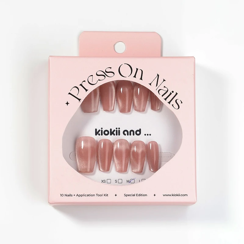 Kiokii Handmade Press-On Nails-Elegant Blush Cat's Eye Nail Set