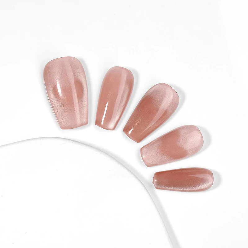 Kiokii Handmade Press-On Nails-Elegant Blush Cat's Eye Nail Set