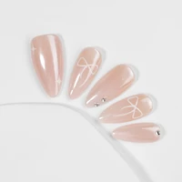 Kiokii Handmade Press-On Nails-Elegant Blush Nails with Star & Bow Accents