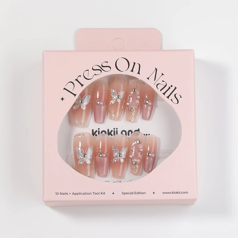 Kiokii Handmade Press-On Nails-Elegant Butterfly Pearl Nail Set