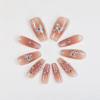 Kiokii Handmade Press-On Nails-Elegant Butterfly Pearl Nail Set