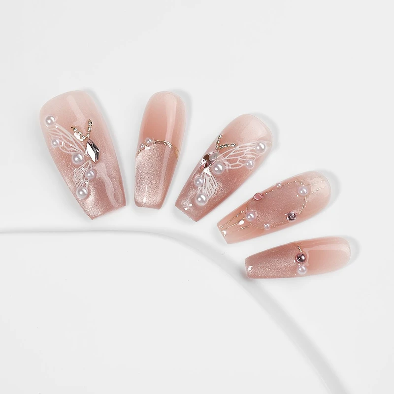Kiokii Handmade Press-On Nails-Elegant Butterfly Pearl Nail
