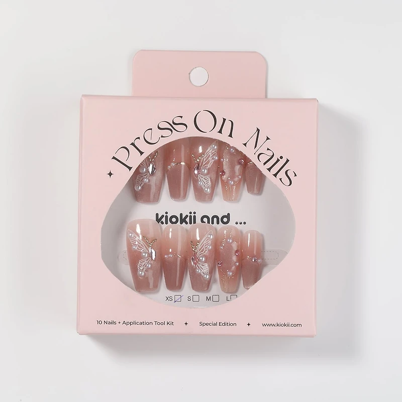 Kiokii Handmade Press-On Nails-Elegant Butterfly Pearl Nail