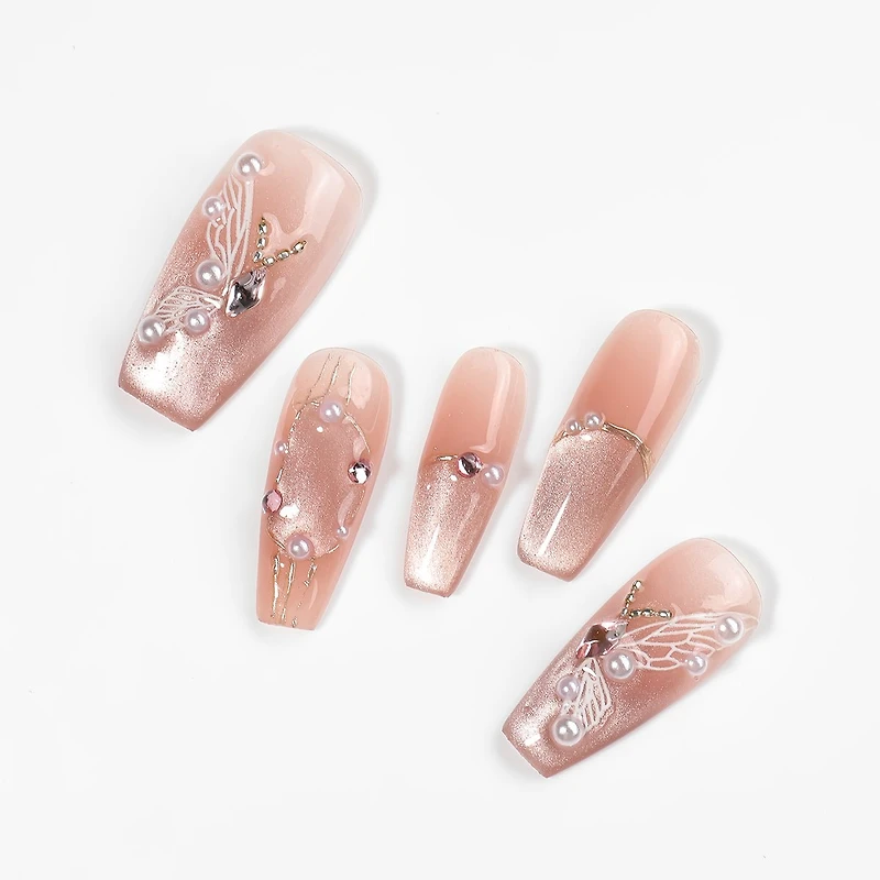 Kiokii Handmade Press-On Nails-Elegant Butterfly Pearl Nail