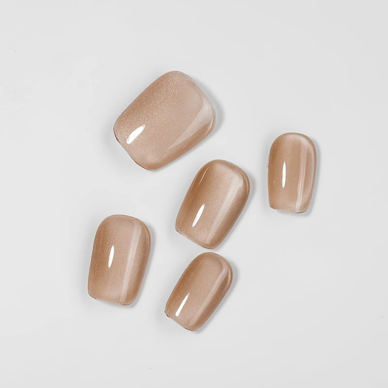 Kiokii Handmade Press-On Nails-Elegant Cat's Eye Bare Nails with Tool Kit