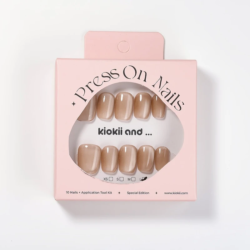 Kiokii Handmade Press-On Nails-Elegant Cat's Eye Bare Nails with Tool Kit