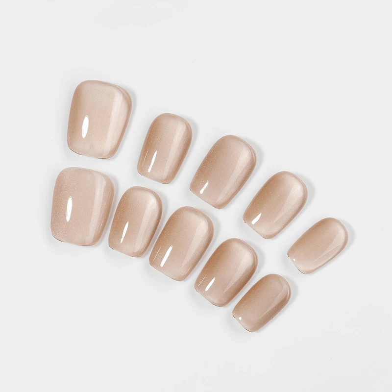 Kiokii Handmade Press-On Nails-Elegant Cat's Eye Bare Nails with Tool Kit