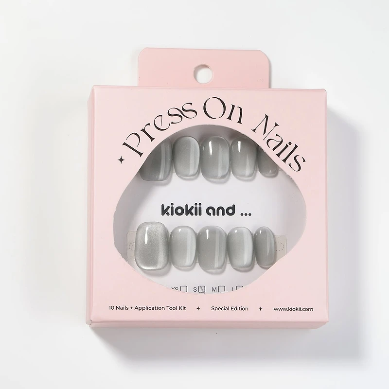 Kiokii Handmade Press-On Nails-Elegant Gray Nail Wraps Pro Kit