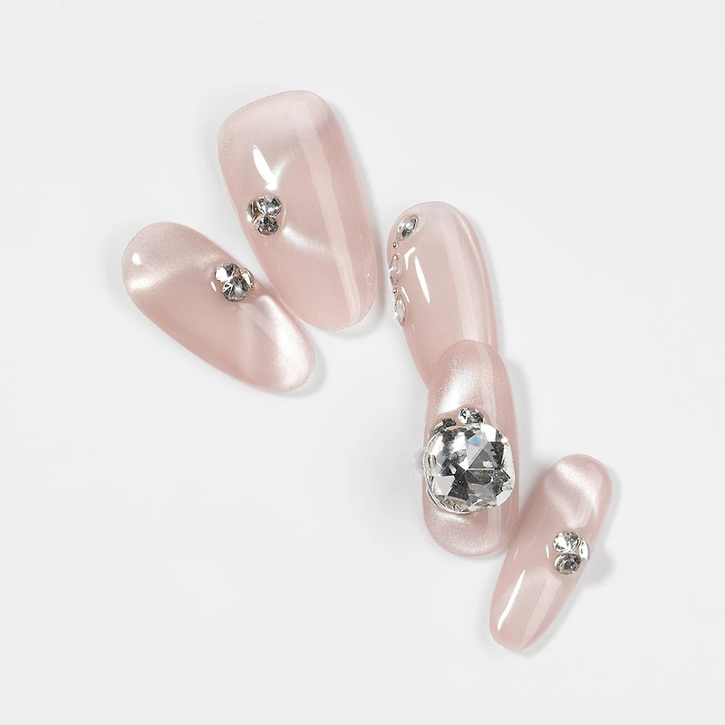 Kiokii Handmade Press-On Nails-Glamorous Pink Cat-Eye Nail Set