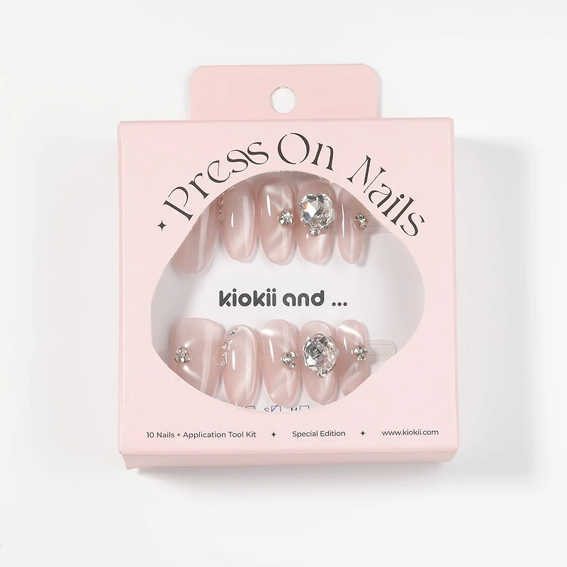 Kiokii Handmade Press-On Nails-Glamorous Pink Cat-Eye Nail Set