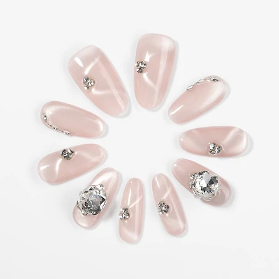 Kiokii Handmade Press-On Nails-Glamorous Pink Cat-Eye Nail Set