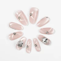 Kiokii Handmade Press-On Nails-Glamorous Pink Cat-Eye Nail Set