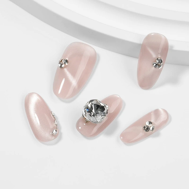 Kiokii Handmade Press-On Nails-Glamorous Pink Cat-Eye Nail Set