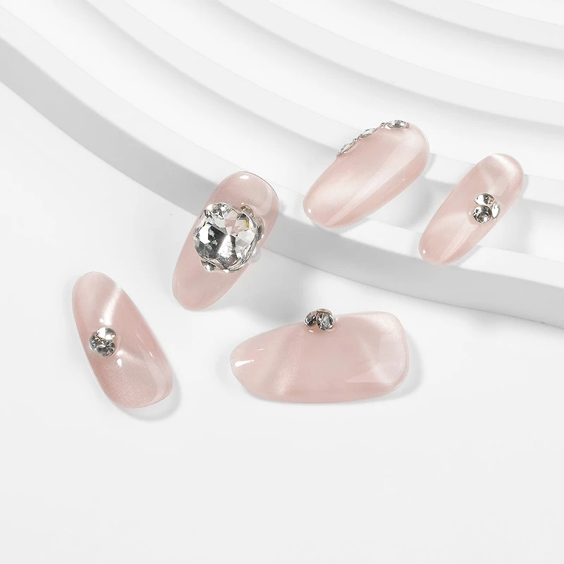 Kiokii Handmade Press-On Nails-Glamorous Pink Cat-Eye Nail Set