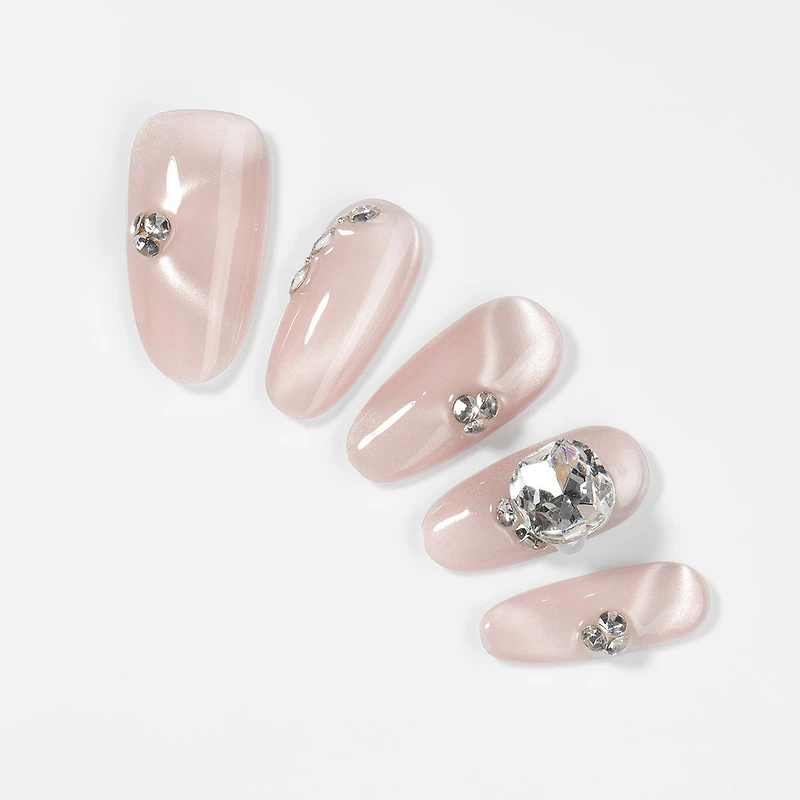 Kiokii Handmade Press-On Nails-Glamorous Pink Cat-Eye Nail Set