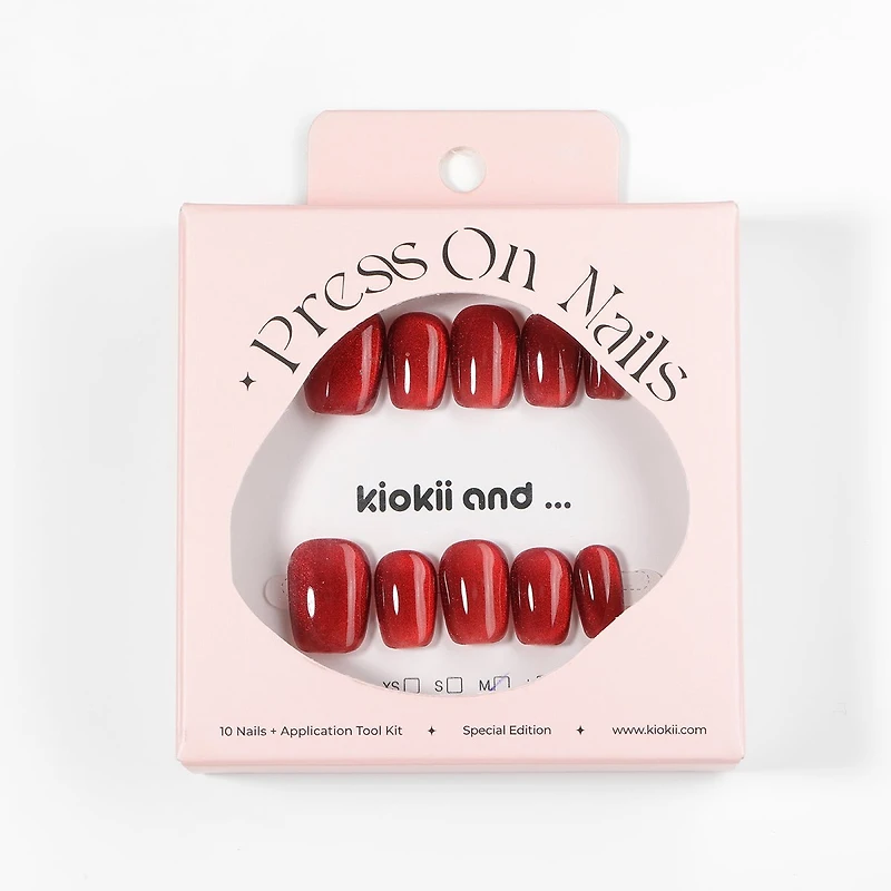 Kiokii Handmade Press-On Nails-Glamorous Red Shimmer