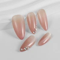 Kiokii Handmade Press-On Nails-Nude Pink With Rhinestones
