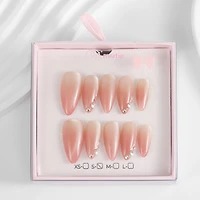 Kiokii Handmade Press-On Nails-Nude Pink With Rhinestones