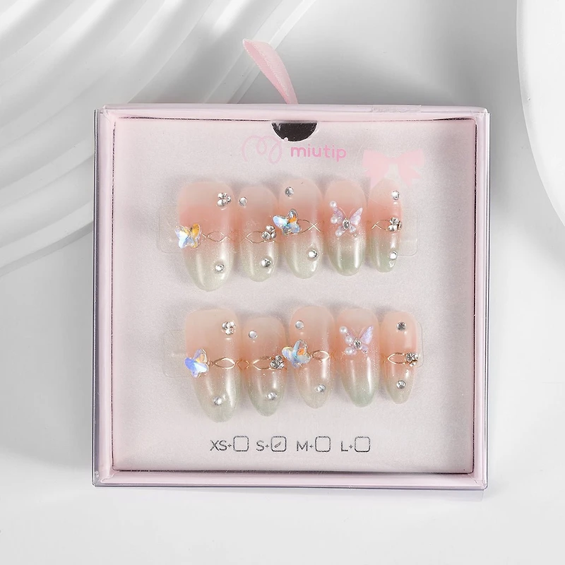 Kiokii Handmade Press-On Nails-Pink-Green Gradient