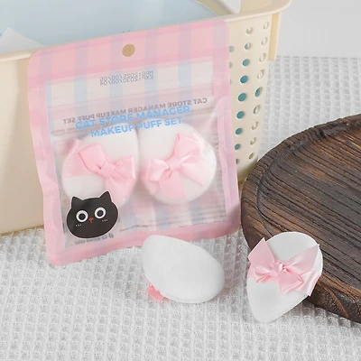 Kiokii Pink Satin Bow Powder Puffs  2pcs