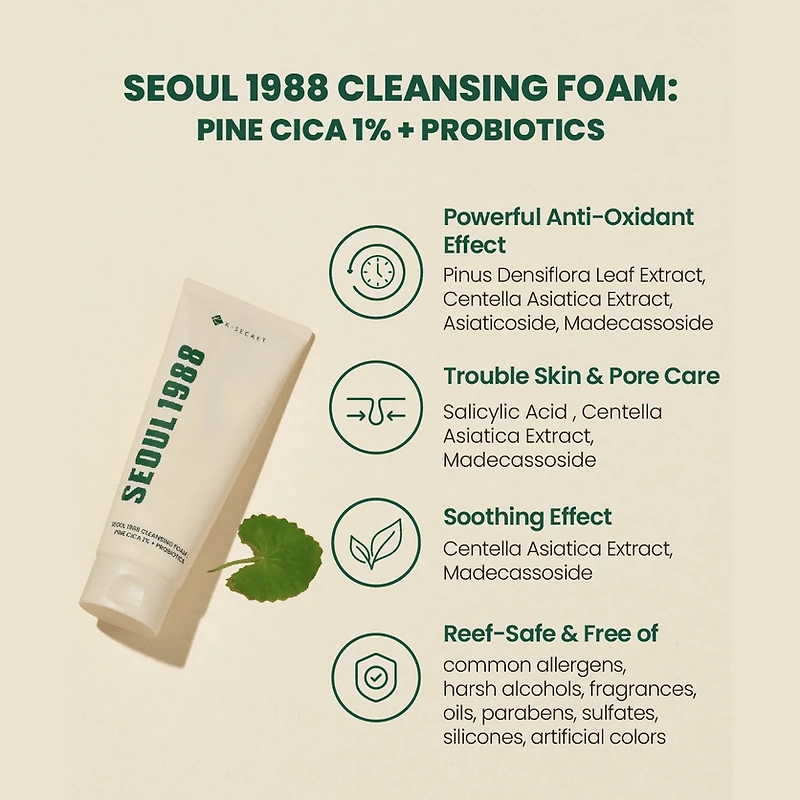 KSECRET SEOUL 1988 Cleansing Foam: Pine Cica 1% + Probiotics 150ml