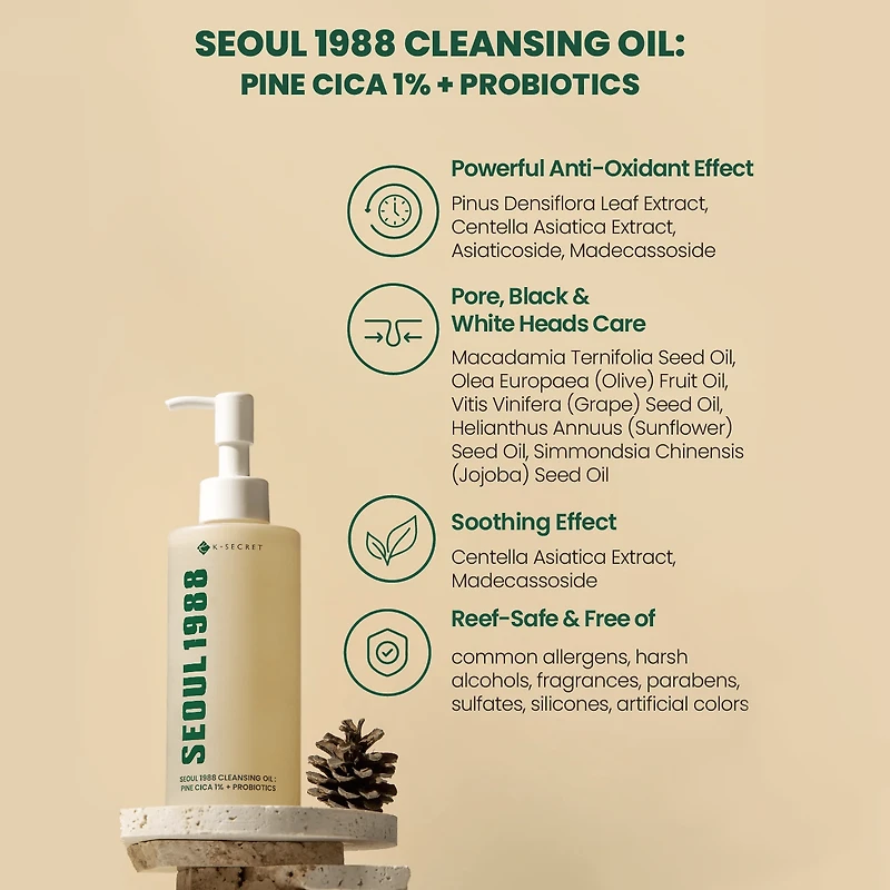 KSECRET SEOUL 1988 Cleansing Oil: Pine Cica 1% + Probiotics 200ml