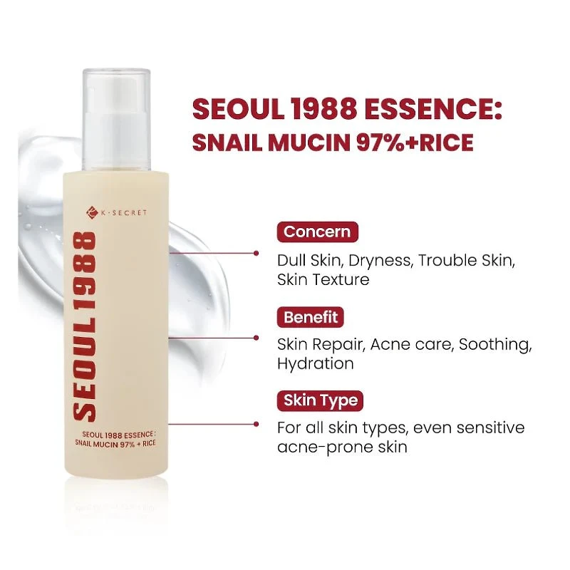 KSECRET SEOUL 1988 Essence: Snail Mucin 97% + Rice 100ml