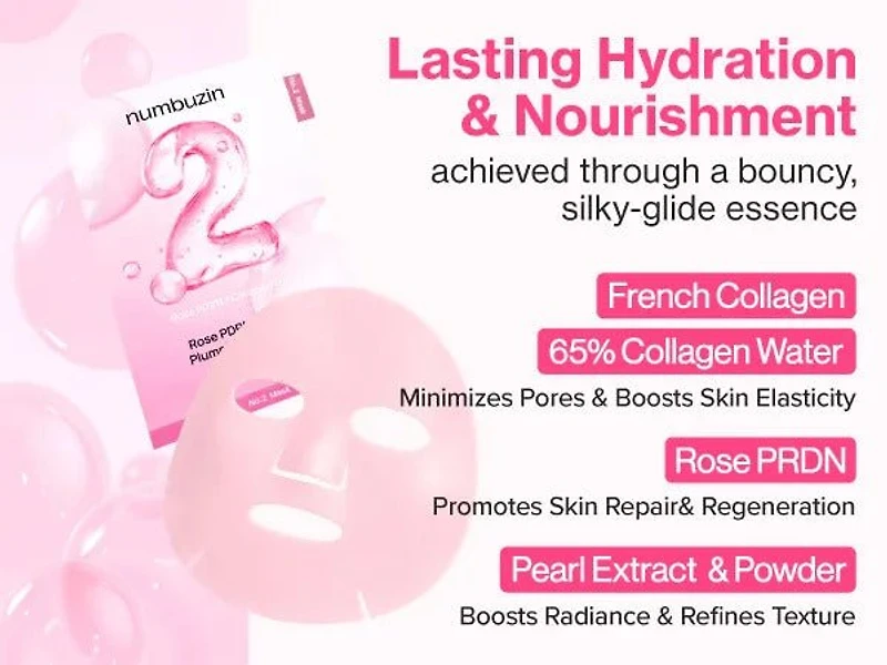 Numbuzin No 2 Rose PDRN Collagen Plumping Sheet Mask 5pcs