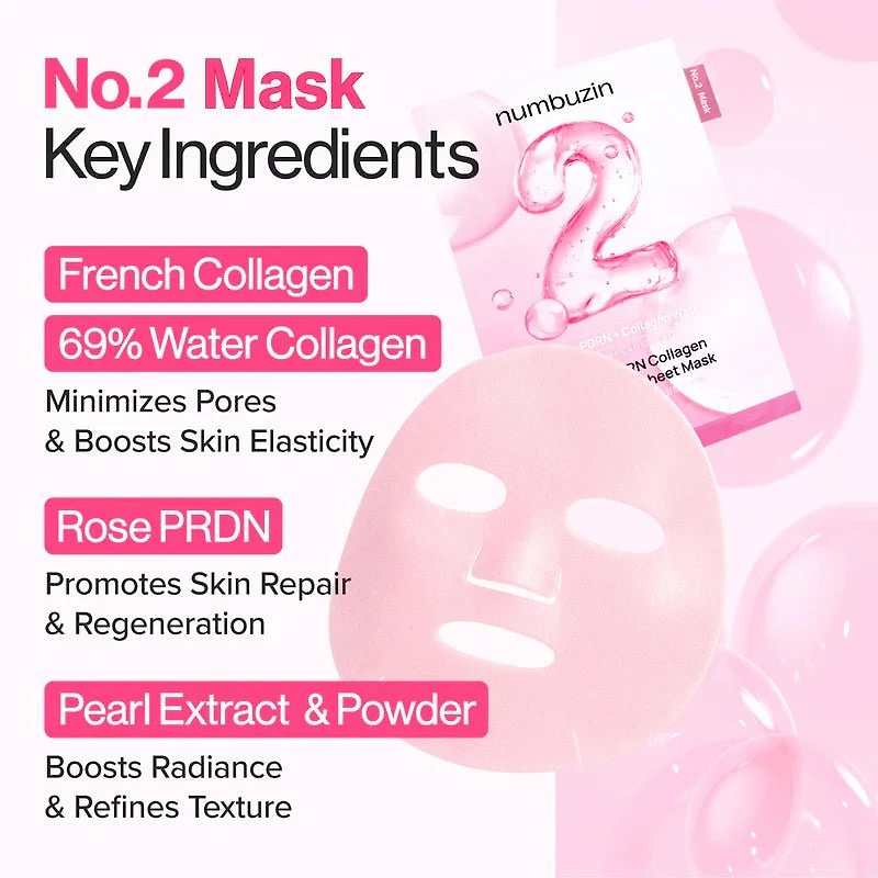 Numbuzin No.2 Rose PDRN Collagen Plumping Sheet Mask 4pcs